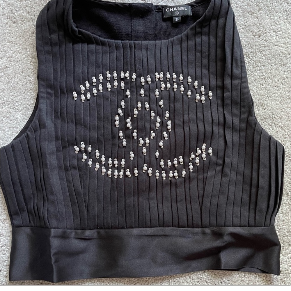 Chanel Logo beaded tank with crystal